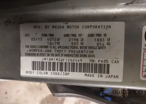 2015 Mazda Mazda3 S Grand Touring z USA, uszkodzony, nr VIN JM1BM1M32F1262449